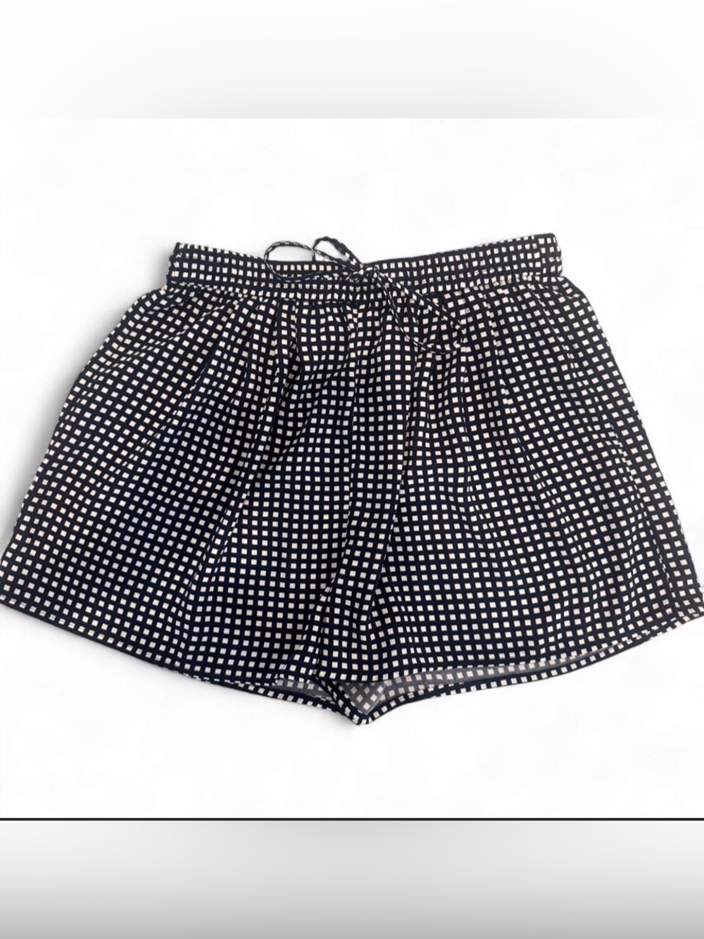 J. Crew Navy & White Gingham High-Waist Drawstring Shorts